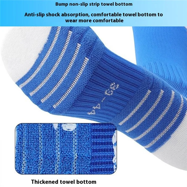 PORFIN 1 Par de Meias de Futebol Longas de Verão para Homens, Secagem Rápida, Antiderrapantes, Cano Alto com Fundo de Toalha, Tamanho G - Azul Escuro+Branco