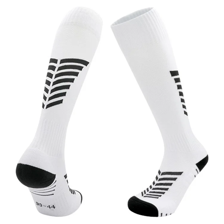PORFIN 1 Pair Summer Long Soccer Socks Men Quick Dry Anti Slip High Tube Terry Cloth Bottom Socks, Size L - White+Black