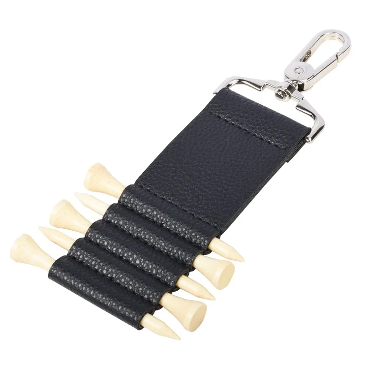 KIU514 Étui de rangement en cuir PU pour tés de golf avec 5 tés en bambou Accessoire de golf portable - Noir