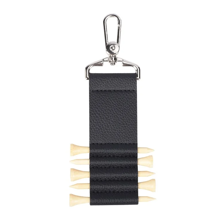 KIU514 Étui de rangement en cuir PU pour tés de golf avec 5 tés en bambou Accessoire de golf portable - Noir