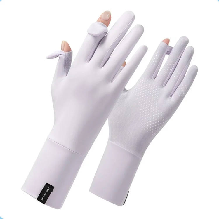 1 Pair Unisex Anti-Slip Palm UV Protection Breathable Ice Silk Gloves Outdoor Cycling Driving Gloves - Purple