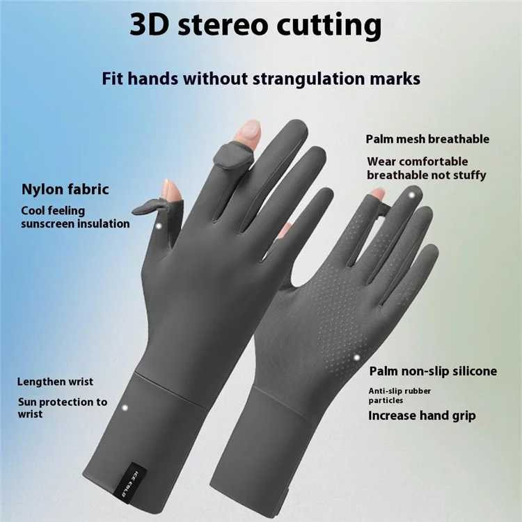 1 Pair Unisex Anti-Slip Palm UV Protection Breathable Ice Silk Gloves Outdoor Cycling Driving Gloves - Purple