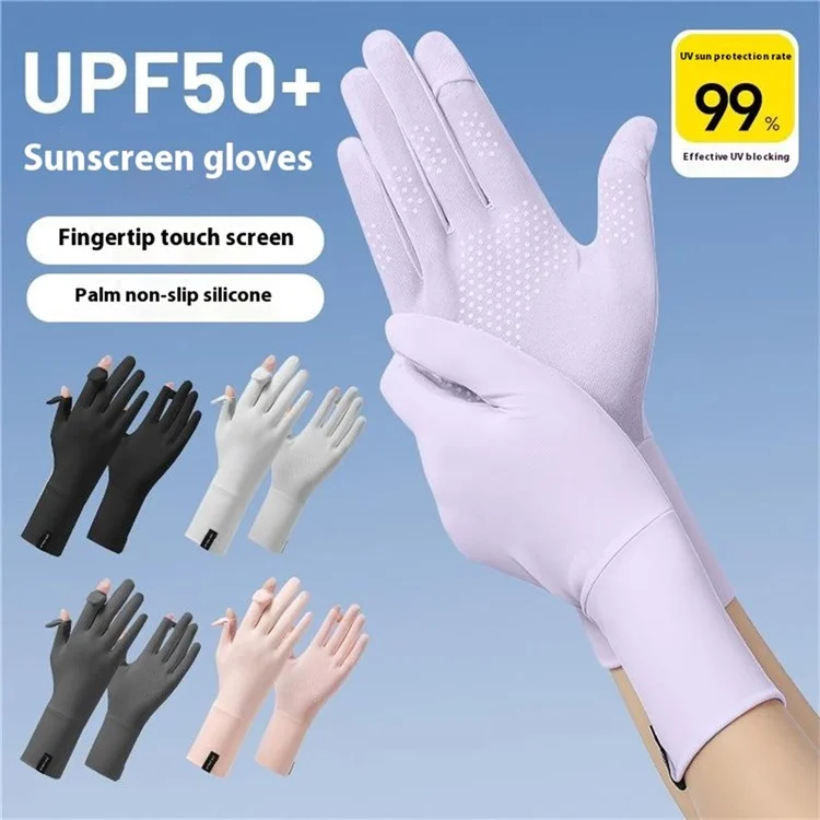 1 Pair Unisex Anti-Slip Palm UV Protection Breathable Ice Silk Gloves Outdoor Cycling Driving Gloves - Purple