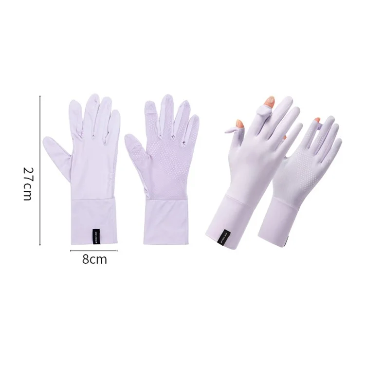 1 Pair Unisex Anti-Slip Palm UV Protection Breathable Ice Silk Gloves Outdoor Cycling Driving Gloves - Purple