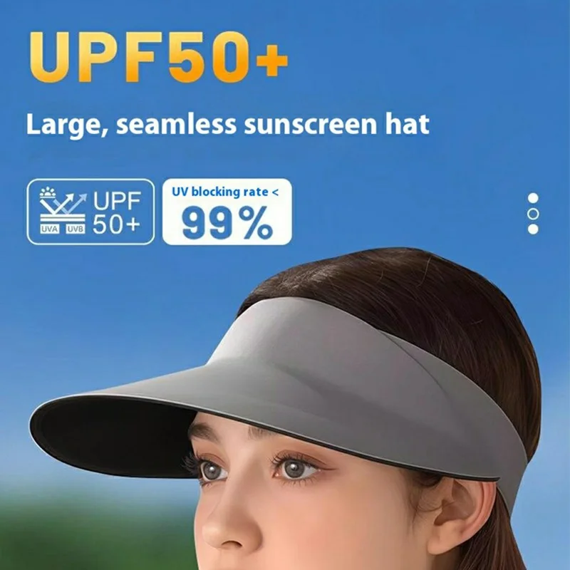 Foldable Wide Brim Hollow Top Sun Hat Women UV Protection Breathable Ice Silk Running Visor Cap - Black