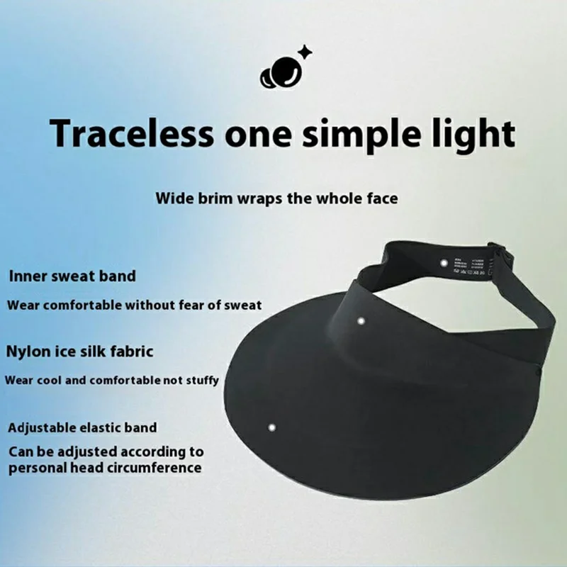 Foldable Wide Brim Hollow Top Sun Hat Women UV Protection Breathable Ice Silk Running Visor Cap - Black