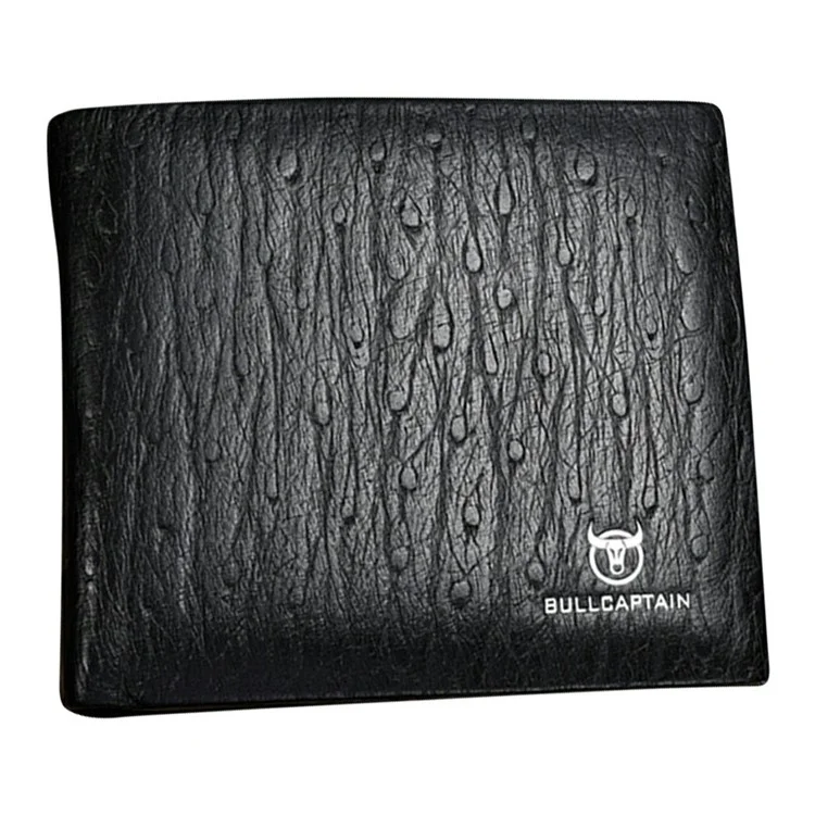 BULLCAPTAIN QB0009 Cartera de Cuero de Vacuno para Hombre, Estilo Casual de Negocios, Billetera Plegable con Portarjetas y Monedero, Incluye Llavero