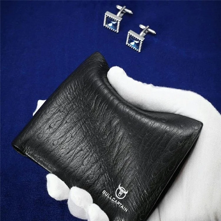 BULLCAPTAIN QB0009 Cartera de Cuero de Vacuno para Hombre, Estilo Casual de Negocios, Billetera Plegable con Portarjetas y Monedero, Incluye Llavero