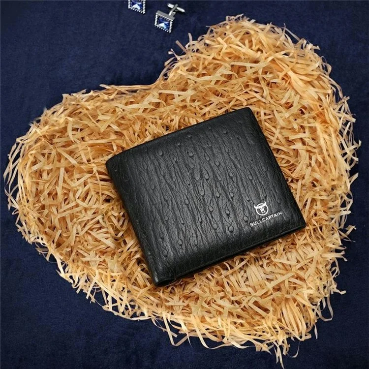 BULLCAPTAIN QB0009 Cartera de Cuero de Vacuno para Hombre, Estilo Casual de Negocios, Billetera Plegable con Portarjetas y Monedero, Incluye Llavero