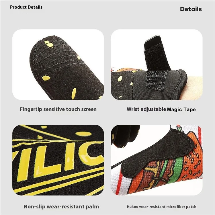 VILICO A0144 Cartoon Hamburger Pattern Anti Slip Mittens Touch Screen Full Finger Gloves - For Children / XS