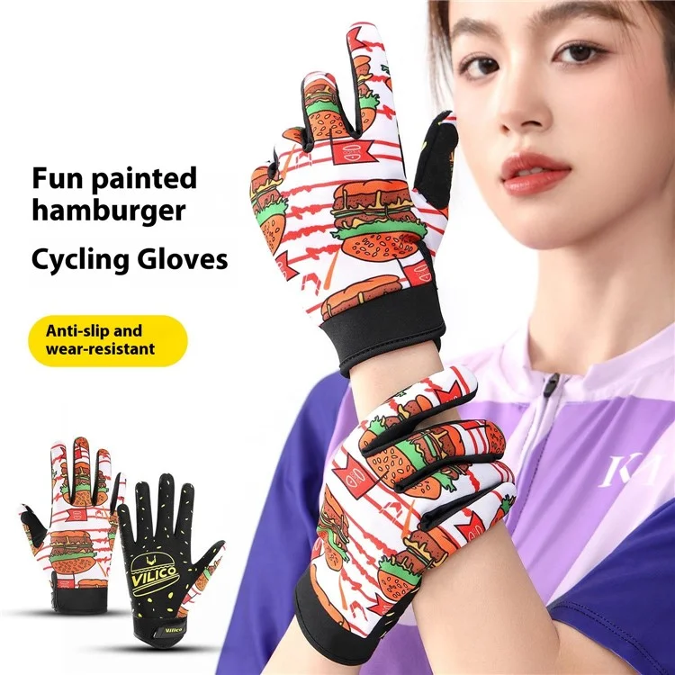VILICO A0144 Cartoon Hamburger Pattern Anti Slip Mittens Touch Screen Full Finger Gloves - For Children / XS