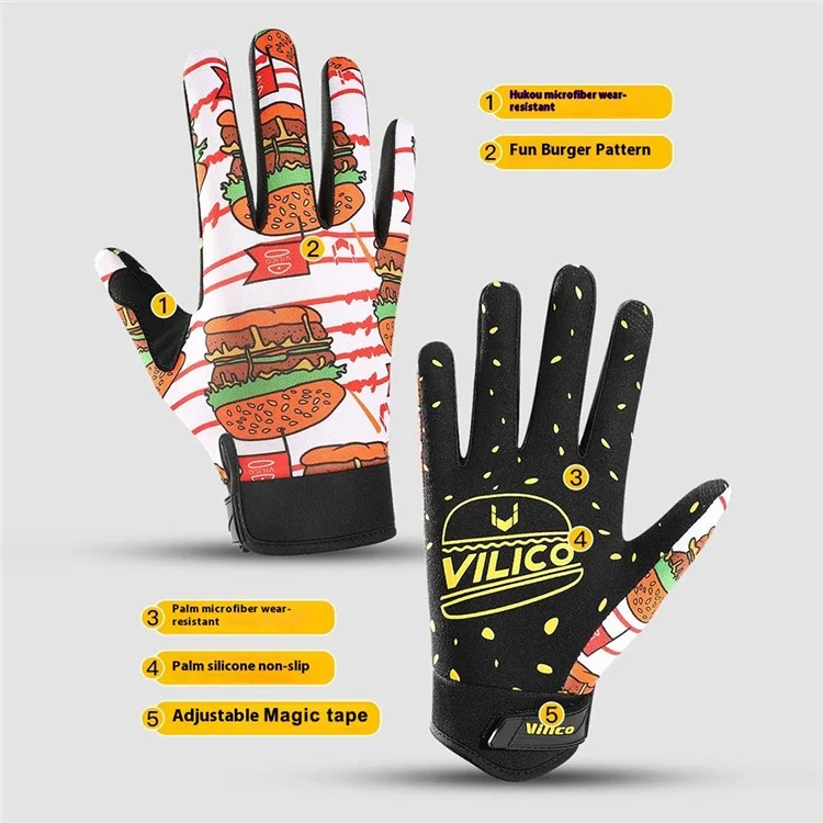 VILICO A0144 Cartoon Hamburger Pattern Anti Slip Mittens Touch Screen Full Finger Gloves - For Children / XS
