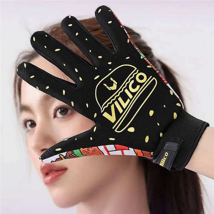VILICO A0144 Cartoon Hamburger Pattern Anti Slip Mittens Touch Screen Full Finger Gloves - For Children / XS