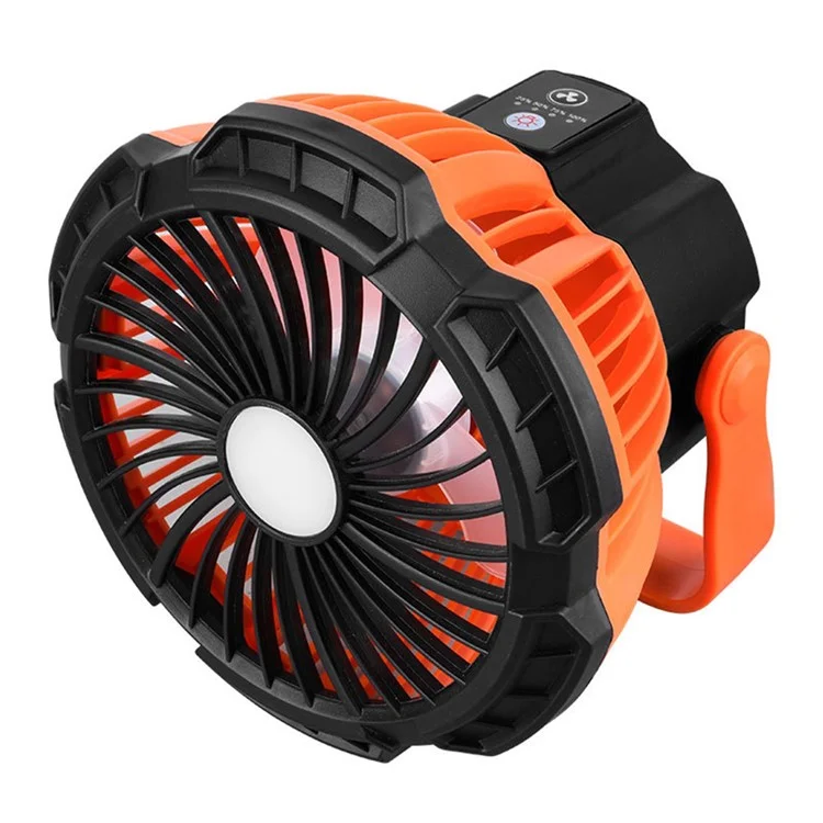 19GU0005 Ventilateur de camping extérieur avec 3 vitesses de vent et lampe LED rechargeable à suspendre - Orange