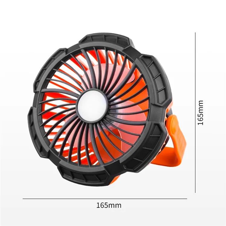19GU0005 Ventilateur de camping extérieur avec 3 vitesses de vent et lampe LED rechargeable à suspendre - Orange