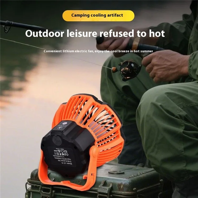 19GU0005 Ventilateur de camping extérieur avec 3 vitesses de vent et lampe LED rechargeable à suspendre - Orange