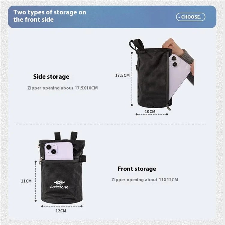 LUCKSTONE Chalk Storage Bag Rock Climbing Fitness Dry Powder Pouch Waist Hanging Pet Training Treat Bag - Black
