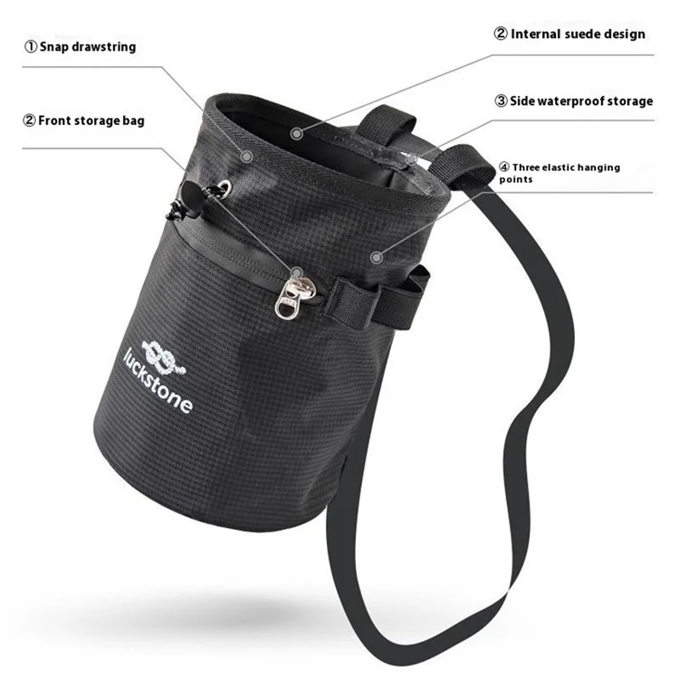 LUCKSTONE Chalk Storage Bag Rock Climbing Fitness Dry Powder Pouch Waist Hanging Pet Training Treat Bag - Black