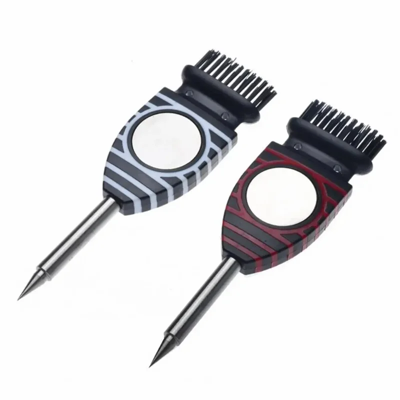 Brosse de nettoyage portable à double tête pour clubs de golf - Outil de nettoyage des rainures en acier inoxydable - Noir+Rouge