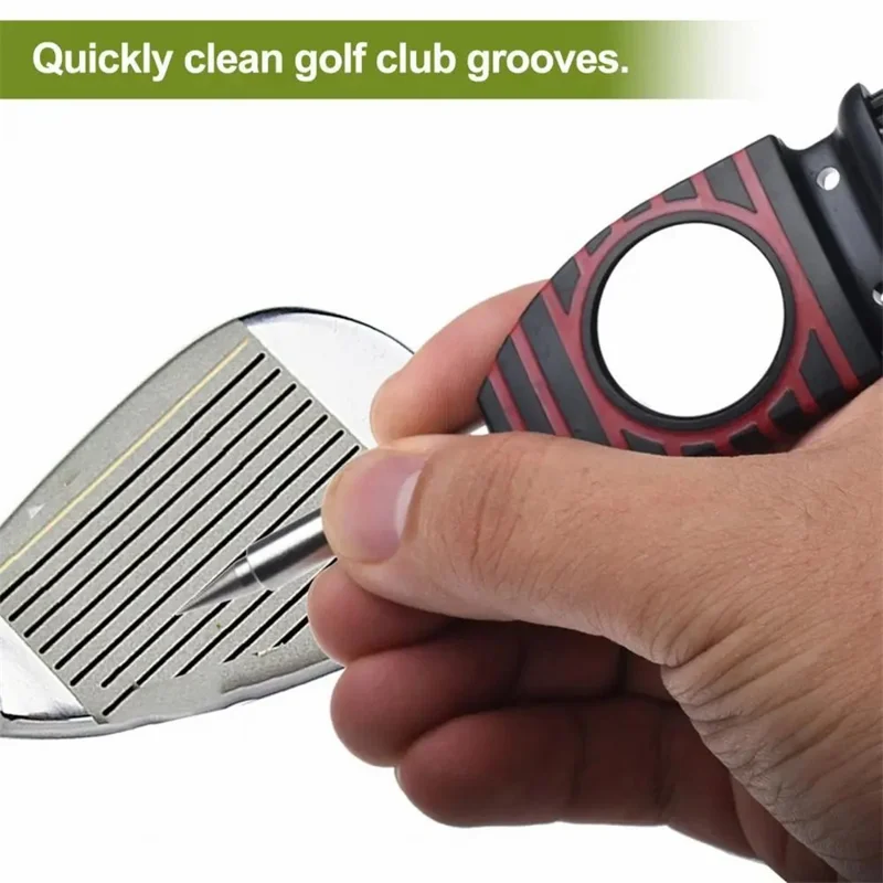 Brosse de nettoyage portable à double tête pour clubs de golf - Outil de nettoyage des rainures en acier inoxydable - Noir+Rouge