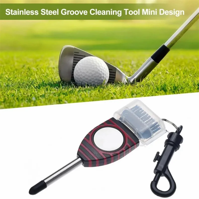 Brosse de nettoyage portable à double tête pour clubs de golf - Outil de nettoyage des rainures en acier inoxydable - Noir+Rouge