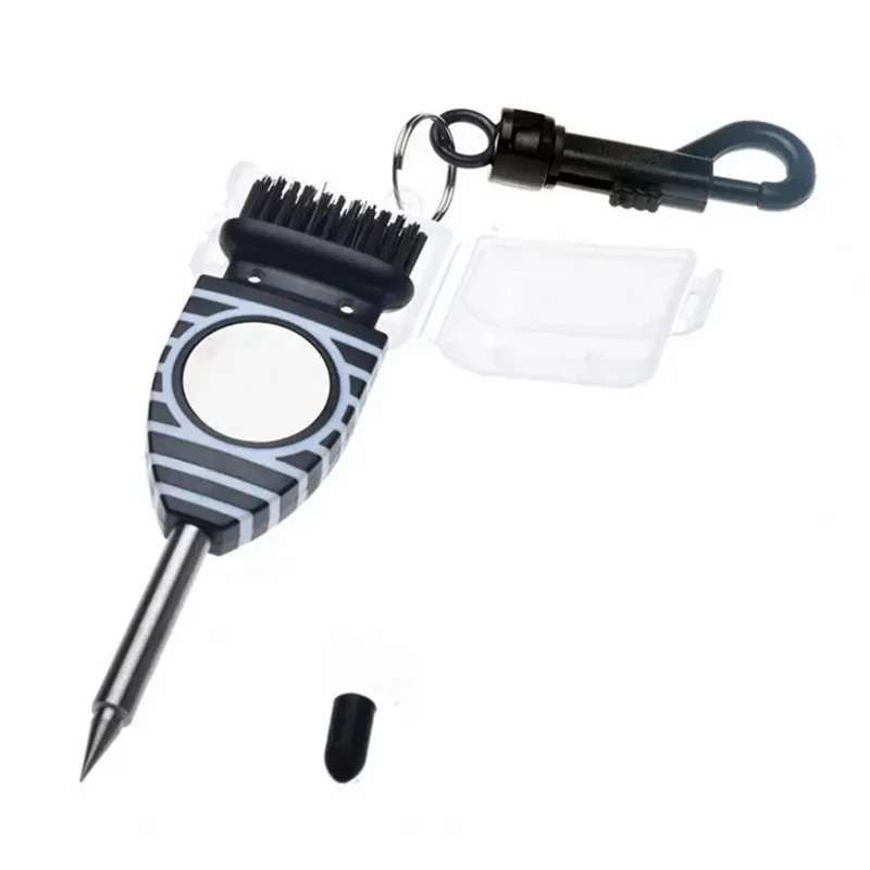 Portable Double-Headed Golf Club Cleaner Brush Stainless Steel Groove Cleaning Tool - Black+White