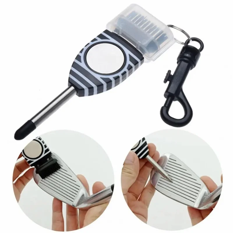 Portable Double-Headed Golf Club Cleaner Brush Stainless Steel Groove Cleaning Tool - Black+White