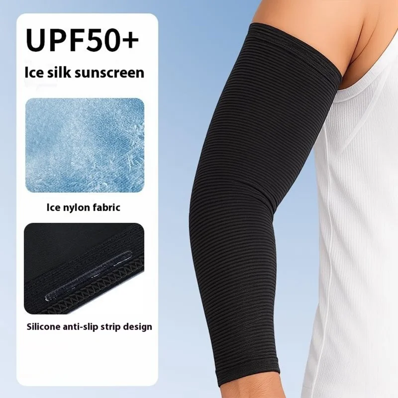 Outdoor Sports Gestreifte Armstulpen Sonnenschutz Eisseiden Armschützer für Radfahren / Wandern / Angeln - Schwarz