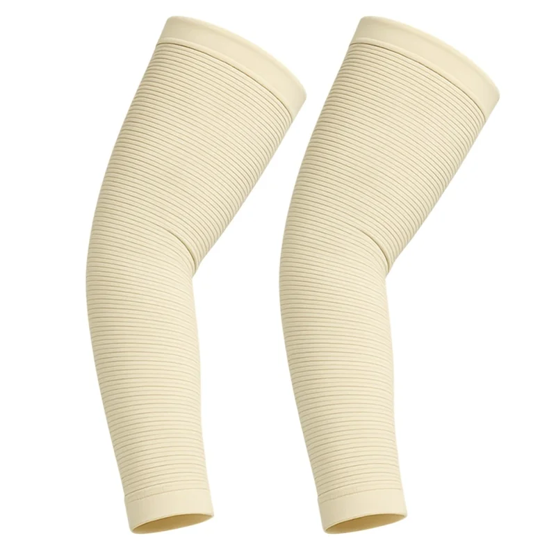 Outdoor Sports Striped Arm Sleeves Sun Protection Ice Silk Arm Guard for Cycling / Hiking / Fishing - Nude