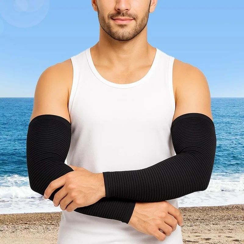 Outdoor Sports Striped Arm Sleeves Sun Protection Ice Silk Arm Guard for Cycling / Hiking / Fishing - Nude