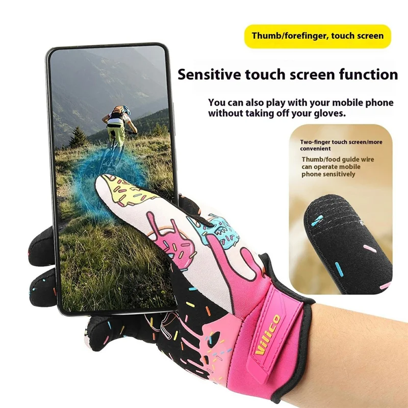 VILICO A0145 Donut Pattern Outdoor Cycling Gloves Full Finger Anti Slip Sports Gloves - Adult M