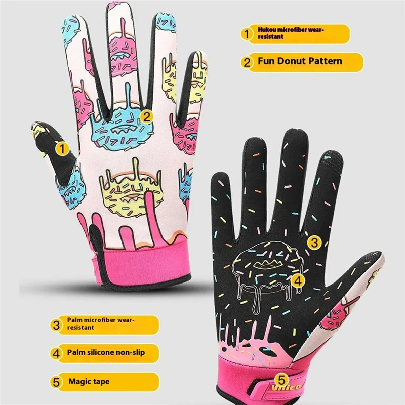 VILICO A0145 Donut Pattern Outdoor Cycling Gloves Full Finger Anti Slip Sports Gloves - Adult M