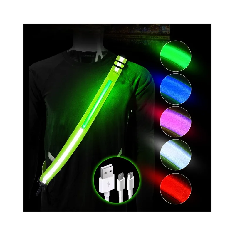 L9 5 Cores 3 Modos Faixa Refletiva com Iluminação LED e Gancho para Corrida Noturna e Ciclismo - Verde