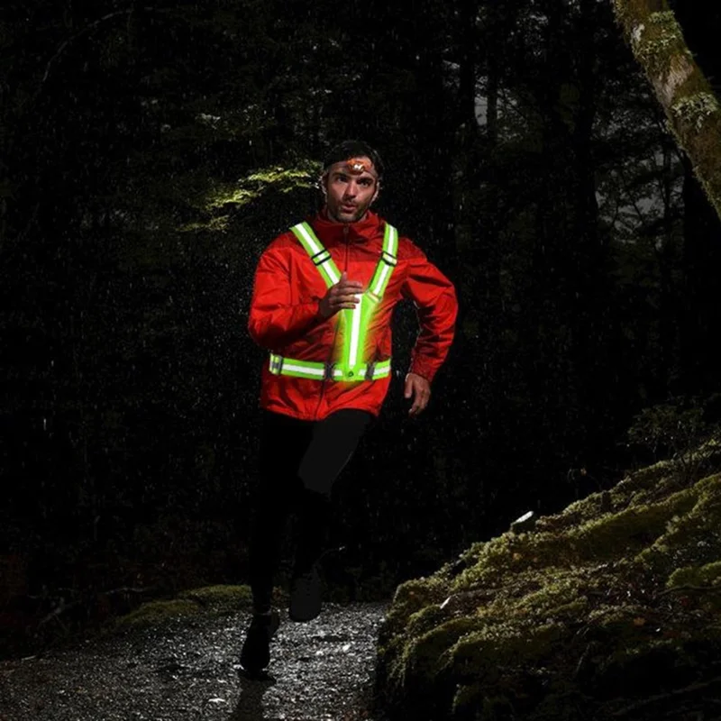 Gilet de course réfléchissant L1 avec lumière LED rechargeable pour cyclisme et jogging - Vert