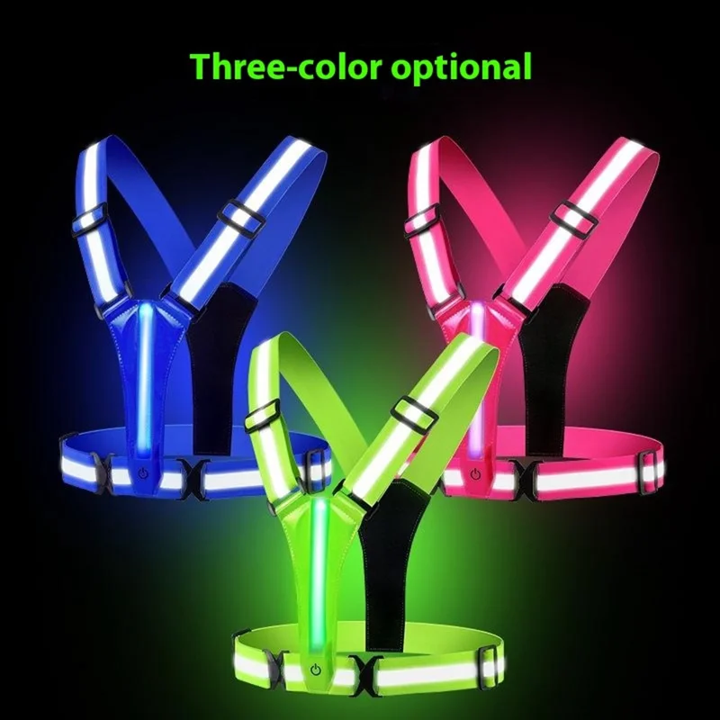Gilet de course réfléchissant L1 avec lumière LED rechargeable pour cyclisme et jogging - Vert