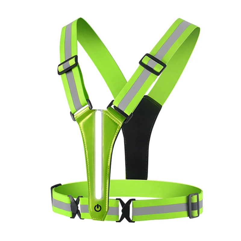 Gilet de course réfléchissant L1 avec lumière LED rechargeable pour cyclisme et jogging - Vert
