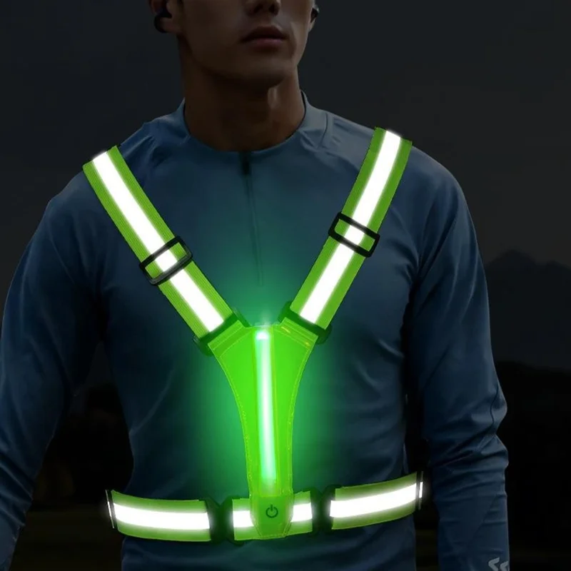 Gilet de course réfléchissant L1 avec lumière LED rechargeable pour cyclisme et jogging - Vert