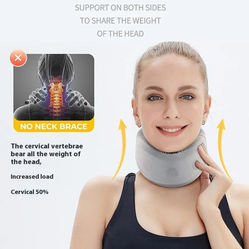 YF-JZ026 Neck Posture Corrector Breathable Ice Silk Collar Cervical Support Anti Forward Head Traction Device - Light Grey / M
