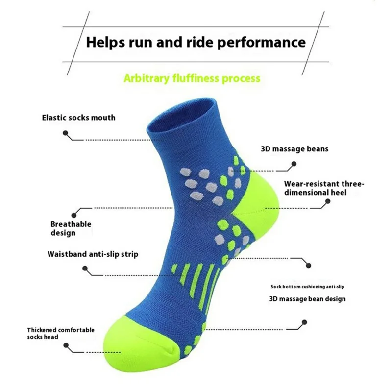 PORFIN 3017 Professional Marathon Socks Breathable Non Slip Mid Calf Athletic Socks, Size M: 34-38 - Colorful Blue