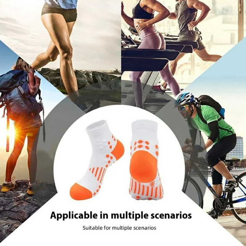 PORFIN 3017 Professional Marathon Socks Breathable Non Slip Mid Calf Athletic Socks, Size M: 34-38 - Colorful Blue