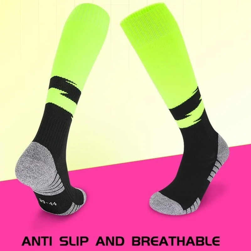PORFIN 1 Pair Size S Knee High Soccer Socks Anti-Slip Breathable Athletic Socks for Football Soccer (28-33) - Fluorescent Green