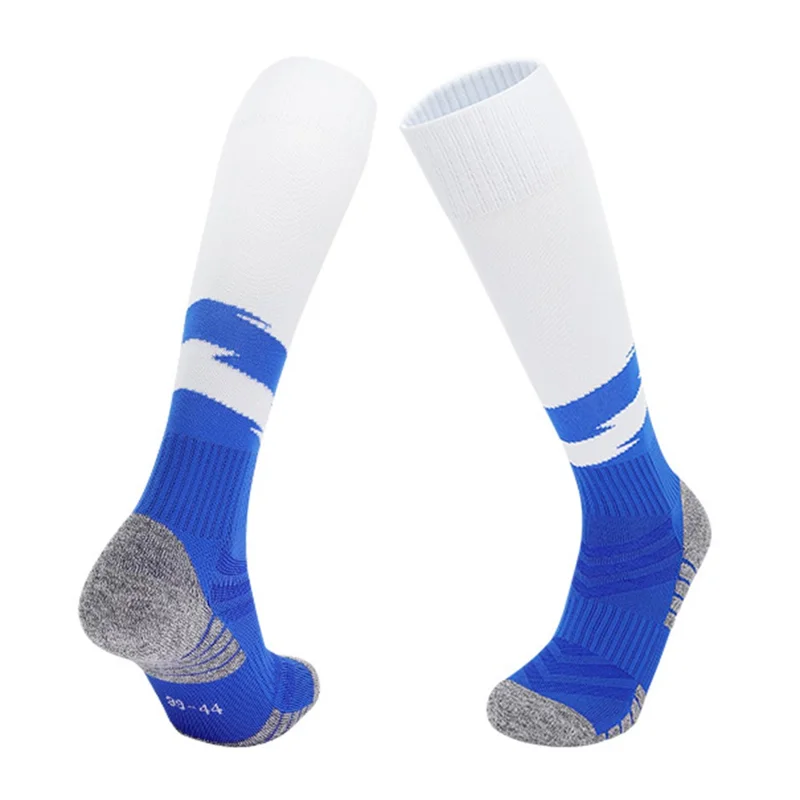 PORFIN 1 Pair Size S Knee High Soccer Socks Anti-Slip Breathable Athletic Socks for Football Soccer (28-33) - White  /  Blue