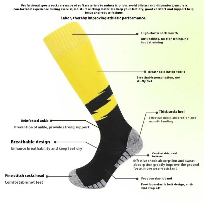 PORFIN 1 Pair Size S Knee High Soccer Socks Anti-Slip Breathable Athletic Socks for Football Soccer (28-33) - White  /  Blue