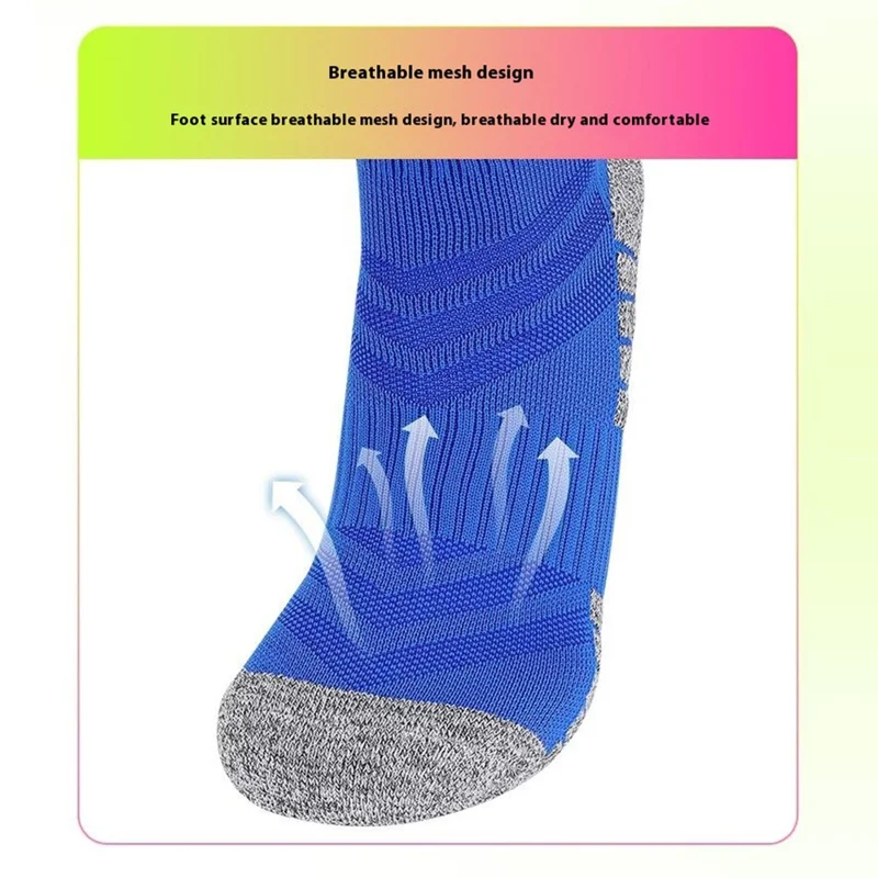 PORFIN 1 Pair Size S Knee High Soccer Socks Anti-Slip Breathable Athletic Socks for Football Soccer (28-33) - White  /  Blue