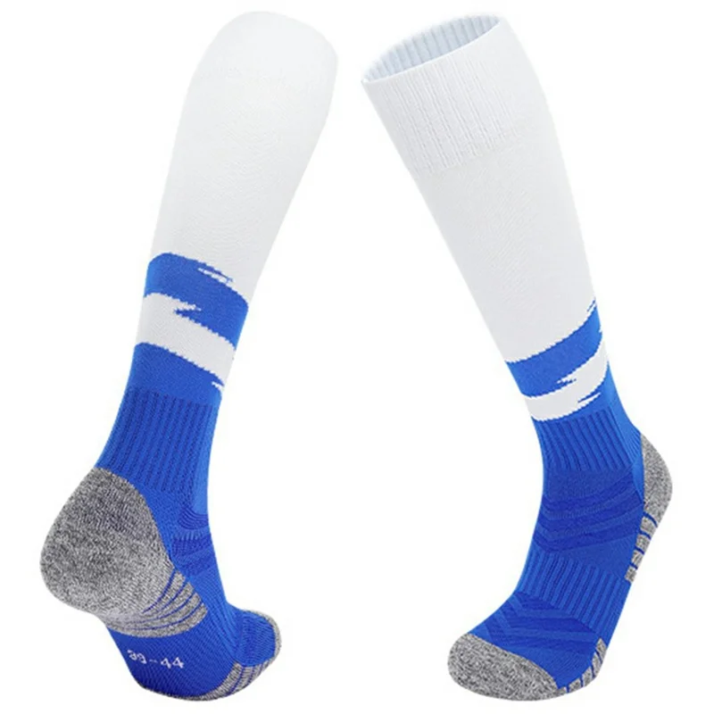 PORFIN 1 Paire Taille M Chaussettes Hautes de Football Antidérapantes et Respirantes pour Football (34-38) - Blanc / Bleu