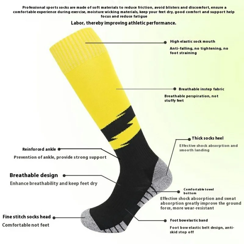 PORFIN 1 Paire Taille M Chaussettes Hautes de Football Antidérapantes et Respirantes pour Football (34-38) - Blanc / Bleu