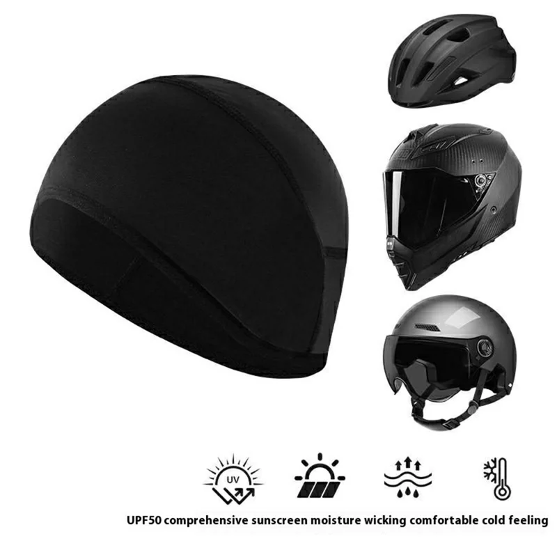 Summer Ice Silk Sun Protection Cycling Cap Breathable Helmet Liner Outdoor Sports Hat - Black / No Glasses Holes