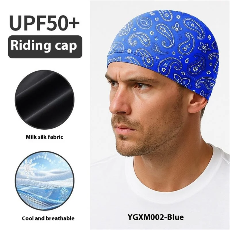 Summer Sun Protection Beanie Hat Paisley Pattern Milk Silk Motorcycle Helmet Liner Cap - Blue
