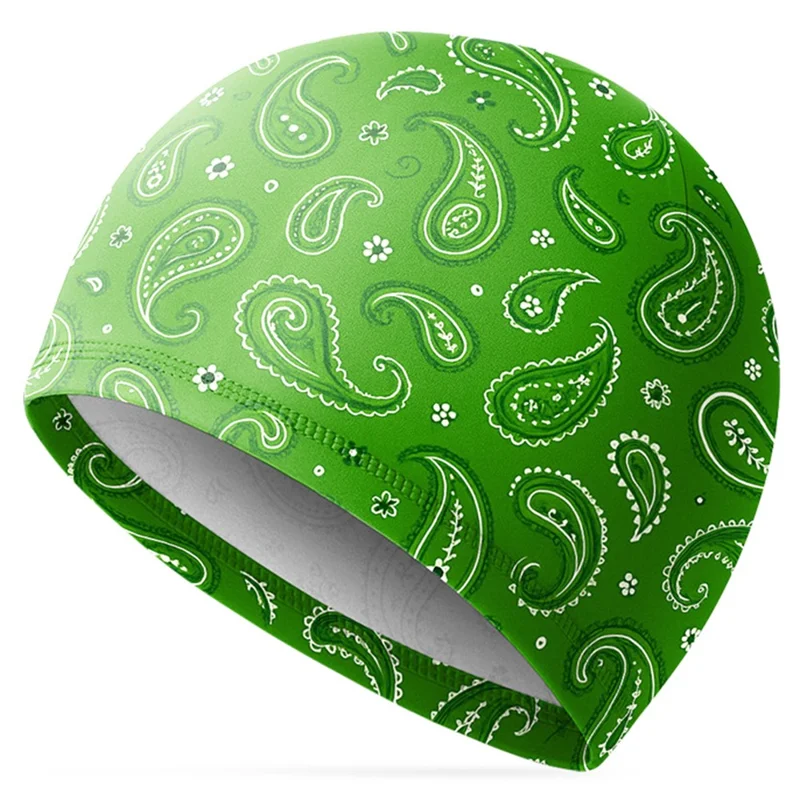 Summer Sun Protection Beanie Hat Paisley Pattern Milk Silk Motorcycle Helmet Liner Cap - Green