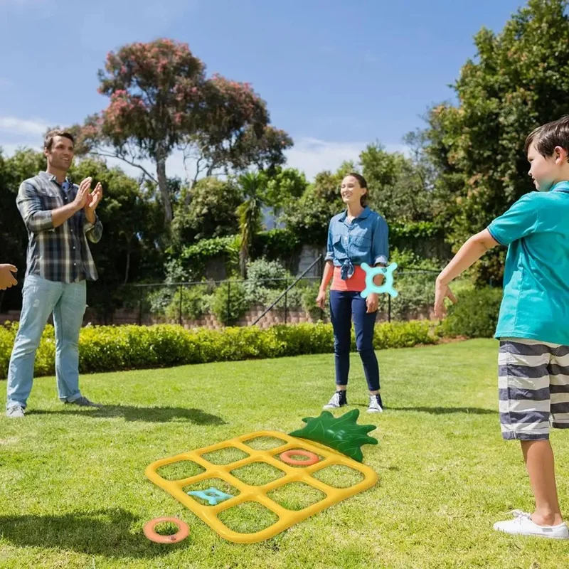 Jeu de lancer d'anneaux Ananas Gonflable - Jouet de Fête Familial avec 5 Anneaux + 5 Bâtons
